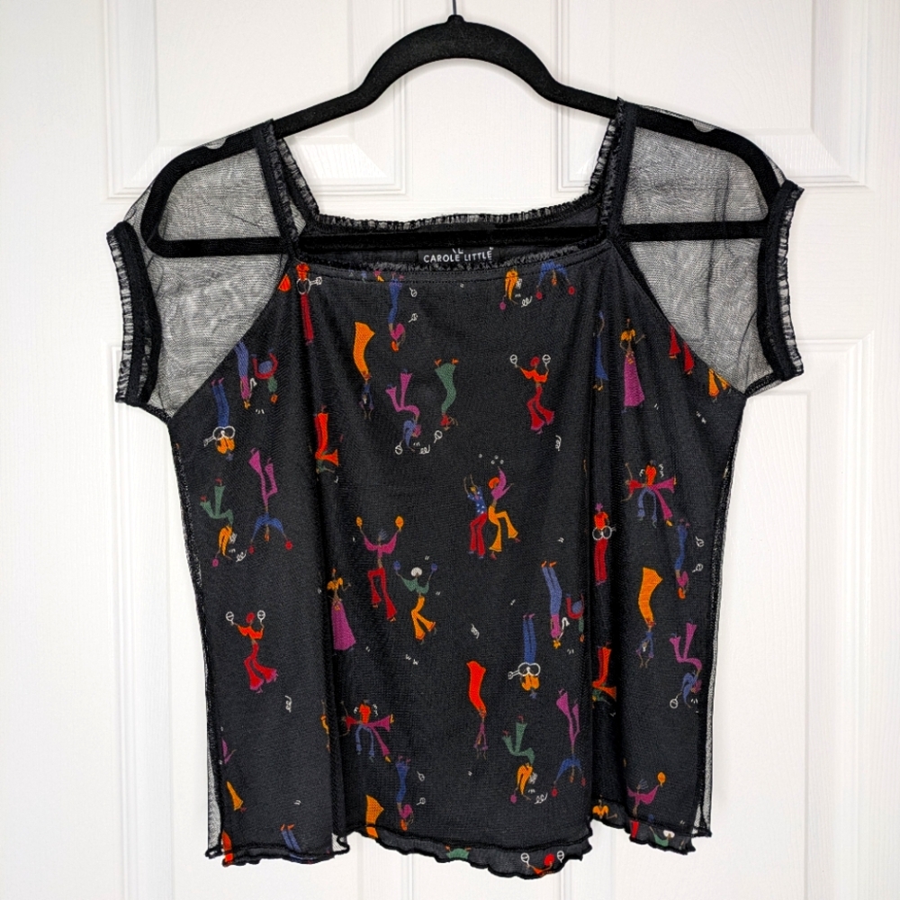 Vintage 90s Sheer Overlay Cap Sleeve Blouse Carole Little Petite Medium